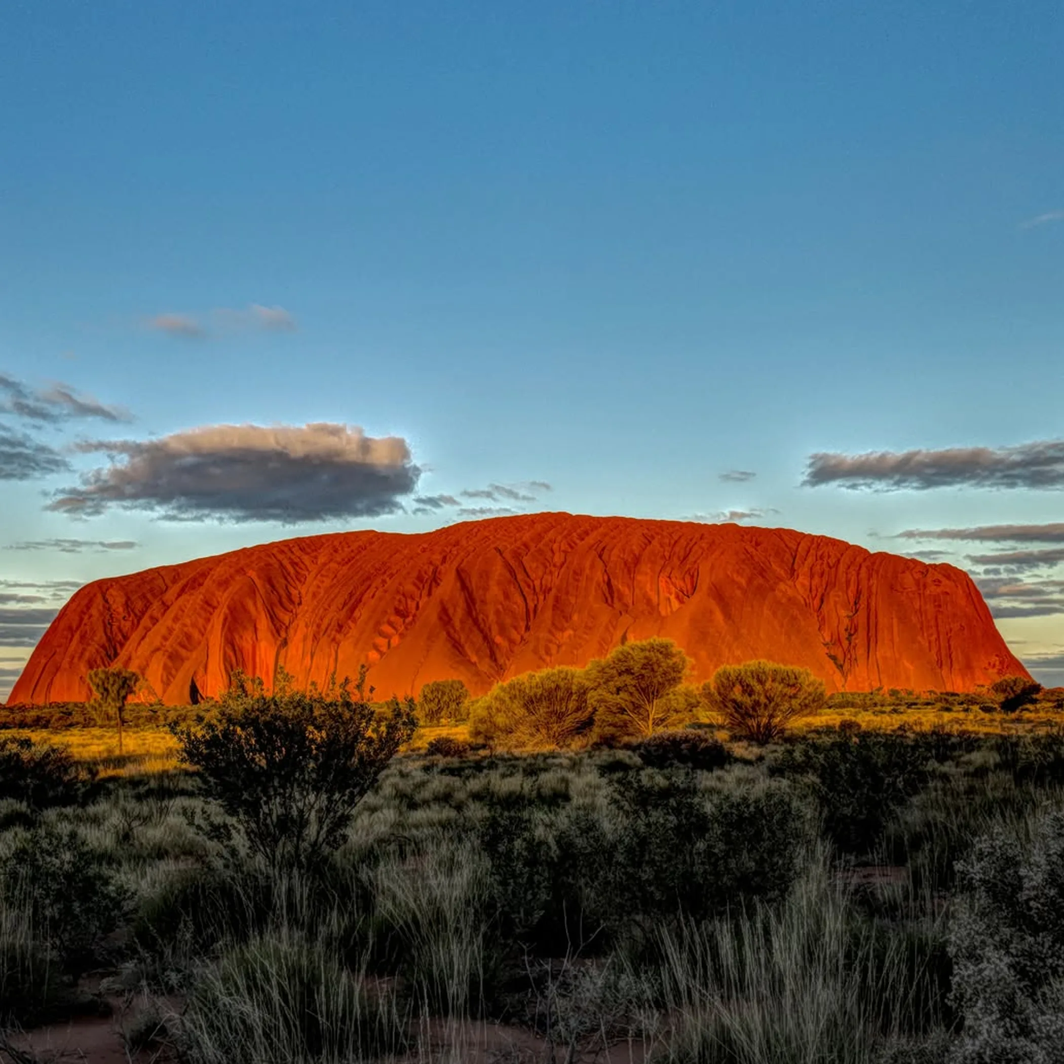 tourists walking early morning uluru track