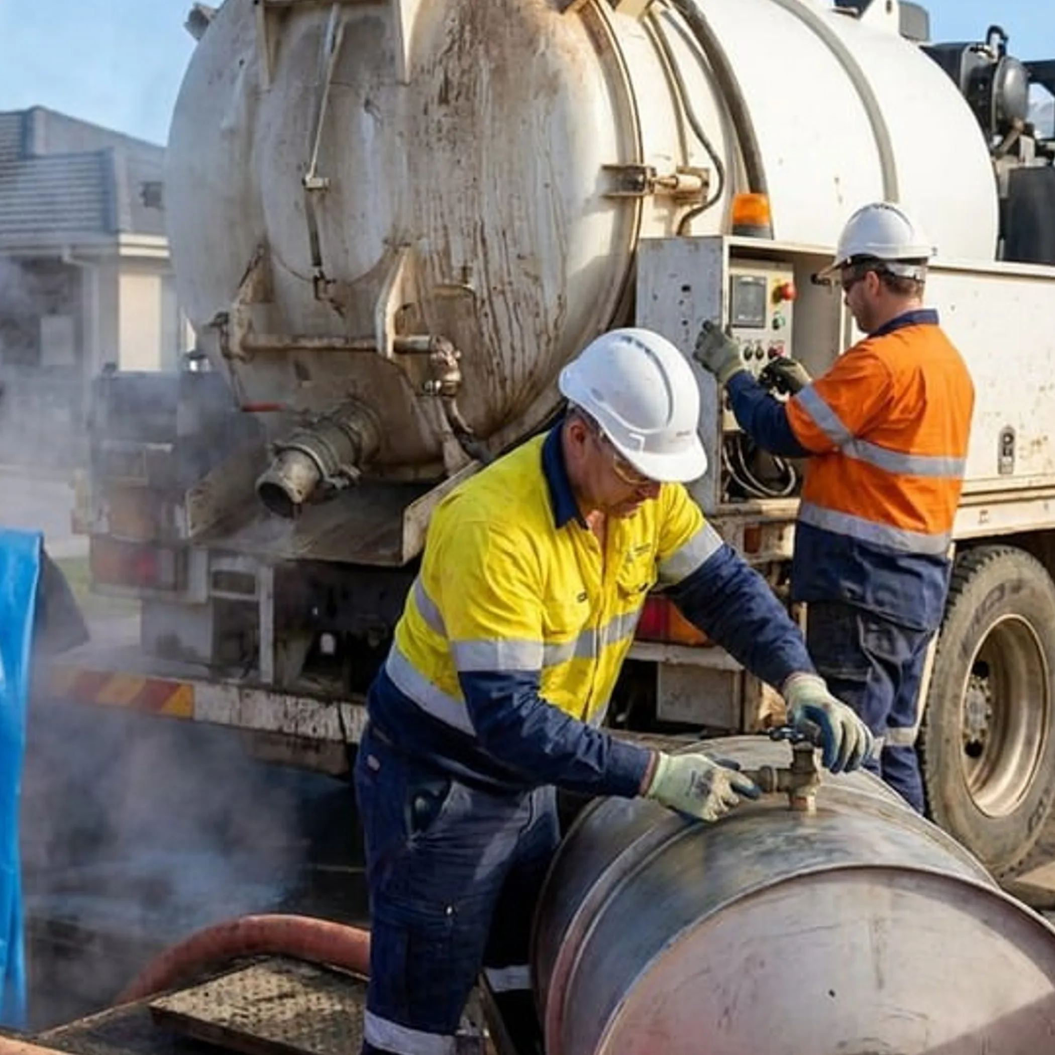 drainage workers and equipment