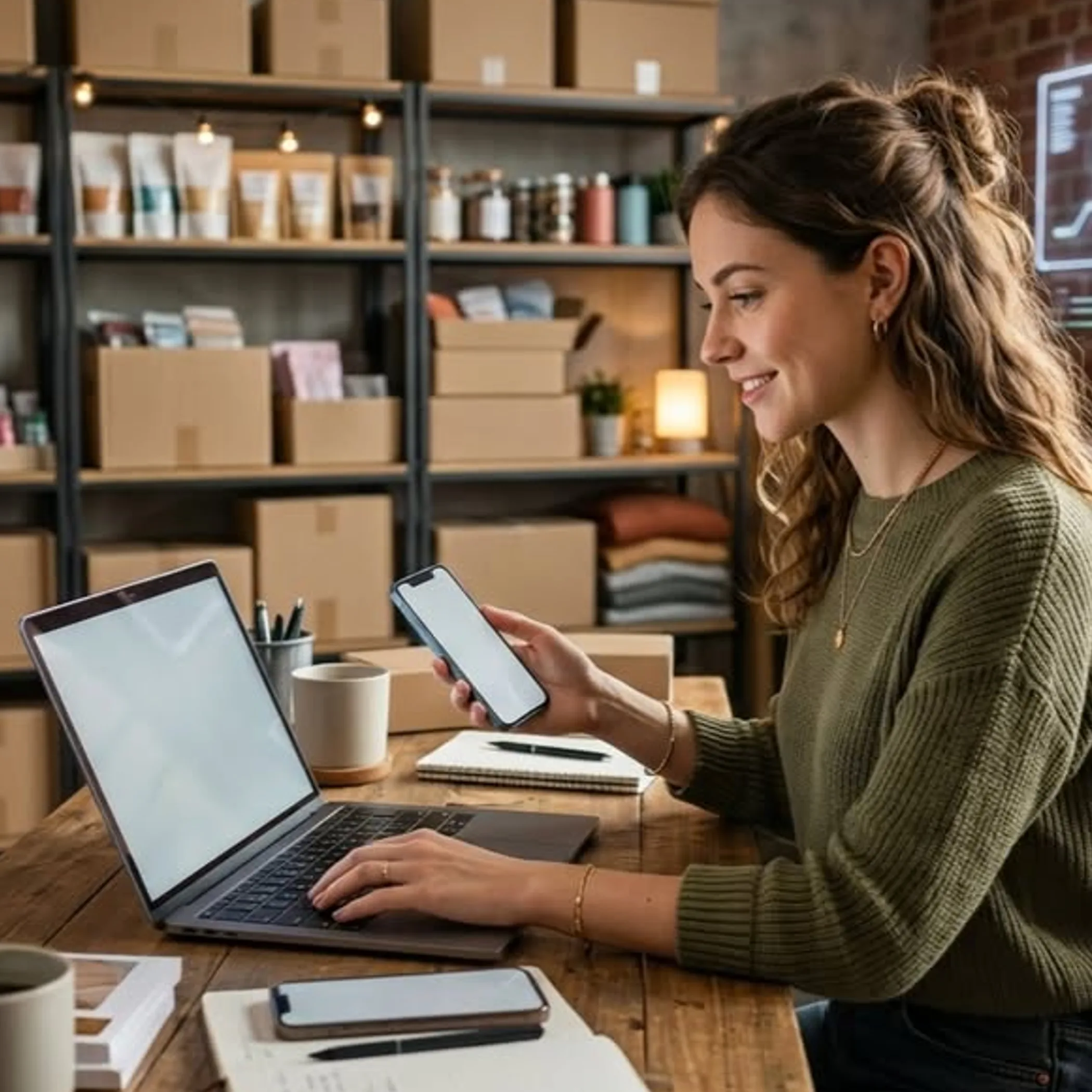 ecommerce work on laptop and smartphone